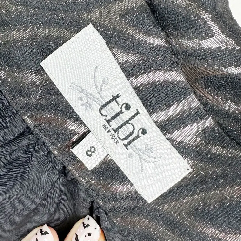 Tibi Black‎ Metallic Jacquard Full Mini Skirt Sz 8 Back Zip Evening Party